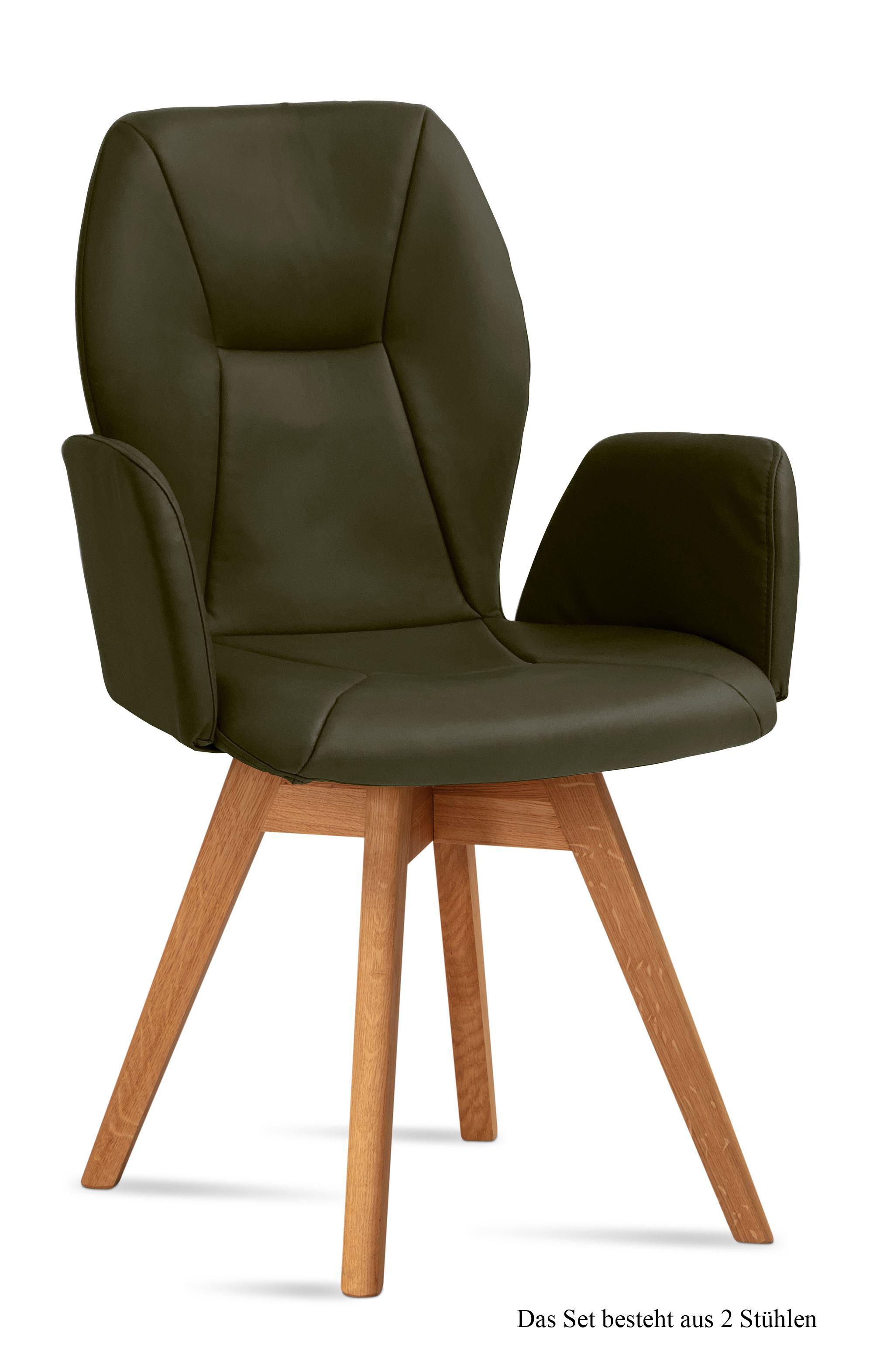ARMLEHNSTUHL drehbar (2er-Set) Draia 58x92x60 Eiche geölt/Khaki - Dunkelgrün/Eichefarben, Kunststoff (60/92/58cm) - 58aufmkessel