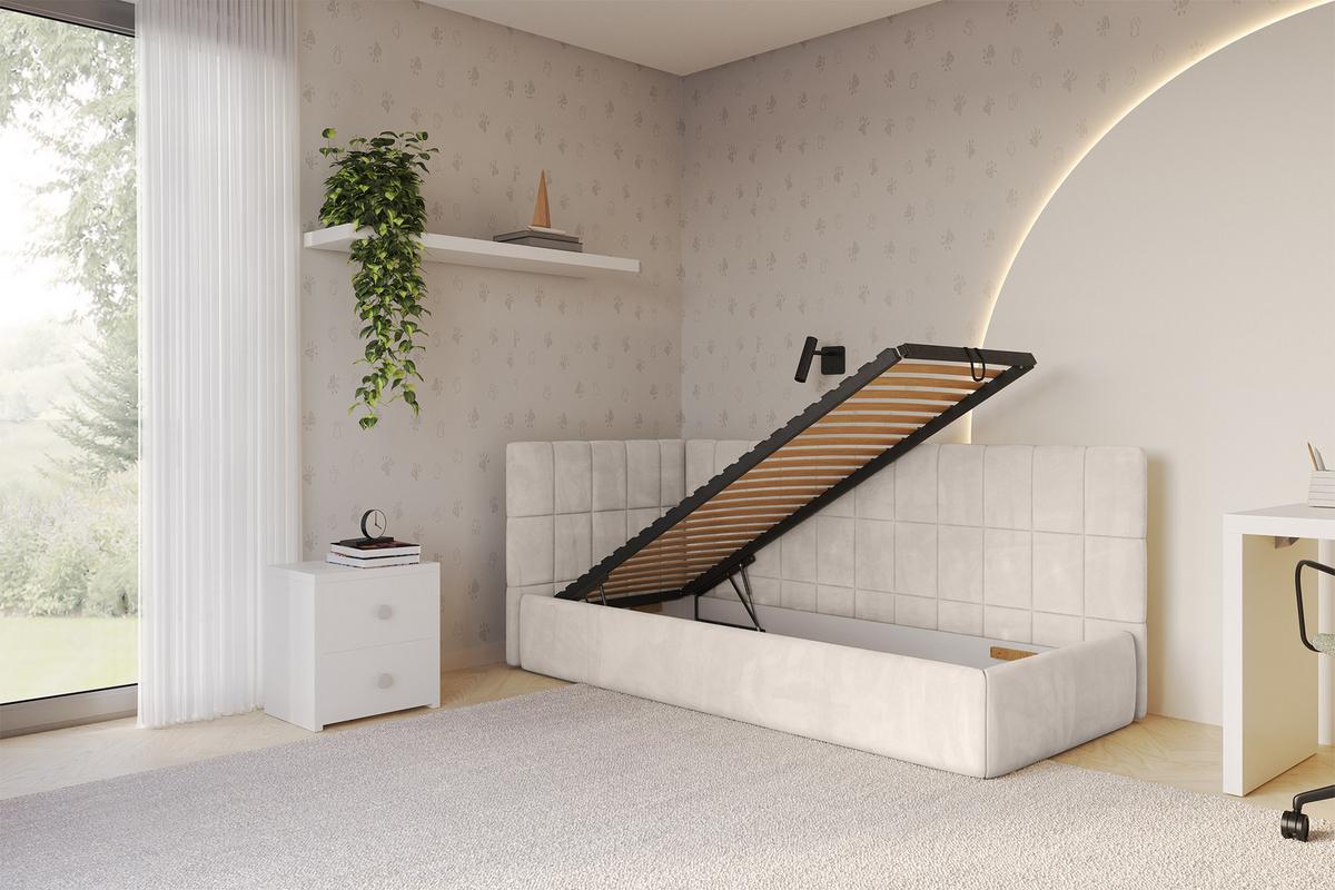 EINZELLBETT Jugendbett mit Bettkasten und Matratze H3/H4, Rechts - TULY 100x200 Beige - Sandfarben, Holzwerkstoff/Textil (100/200cm) - ALTDECOR