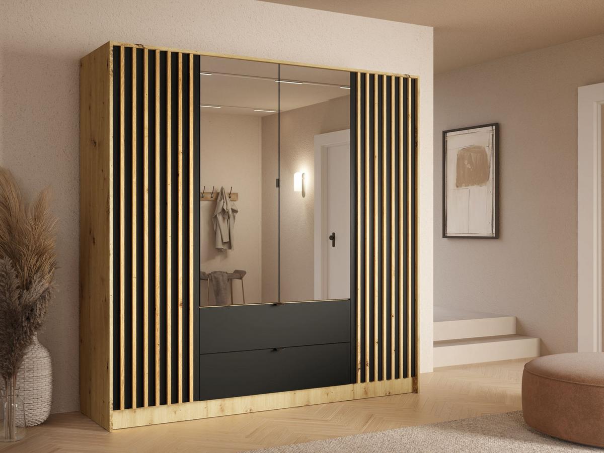 KLEIDERSCHRANK Eiche Artisan, Onyx Schwarz 200/200,5/54,5 - Eiche Artisan, Holzwerkstoff (200/201/55cm) - RAUMHIRSCH FURNITURE
