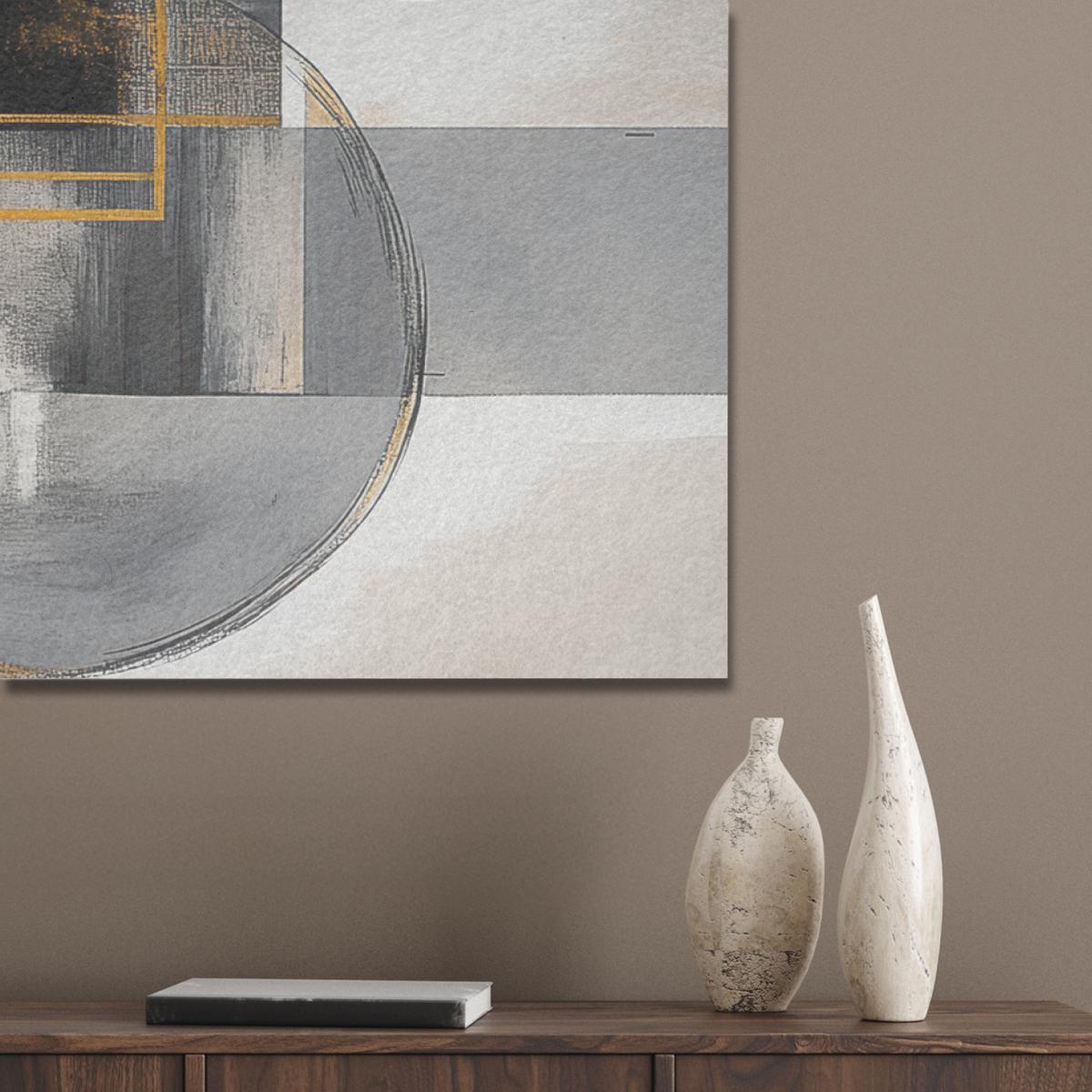 AKUSTIKBILD Abstrakt - Gold - Silber - Formen - Ästhetisch - Modern Wandbild Wohnzimmer 100x70 cm - Goldfarben, Kunststoff (100/70/0.9cm) - MuchoWow