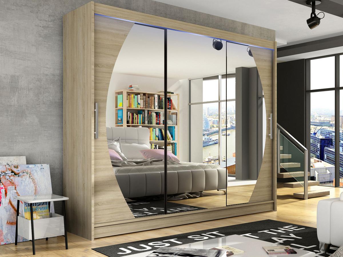 KLEIDERSCHRANK Aston V, mit RGB LED Beleuchtung - Silberfarben/Sonoma Eiche, Holzwerkstoff/Kunststoff (250/215/58cm) - MIRJAN24