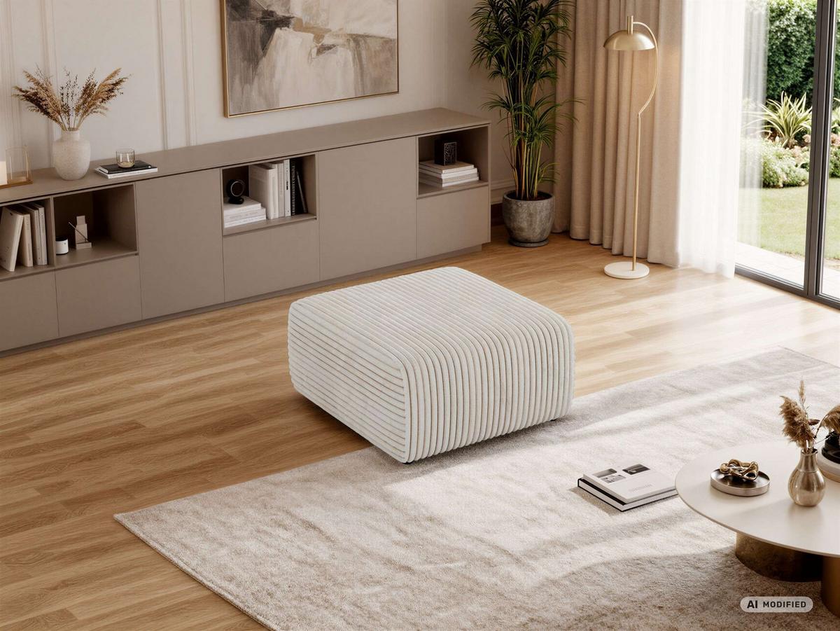 POUF NESSARO - Beige Cord - Beige/Schwarz, Kunststoff/Textil (87/44/96cm) - MKS