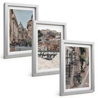 BILDER SET 3er Set - 20x30 cm Silberner Rahmen - Die charmanten Straßen des Hafens der Stadt - Silberfarben, Kunststoff (20/30cm) - TULUP