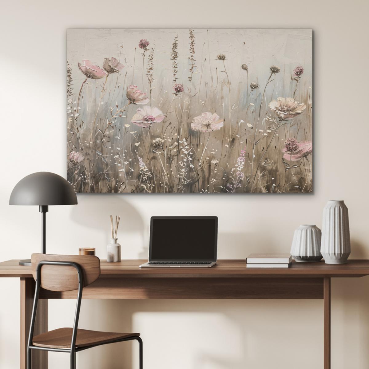 AKUSTIKBILD Blumen - Rosa - Modern - Beige Wandbild Wohnzimmer 100x70 cm - Beige, Kunststoff (100/70/0.9cm) - MuchoWow