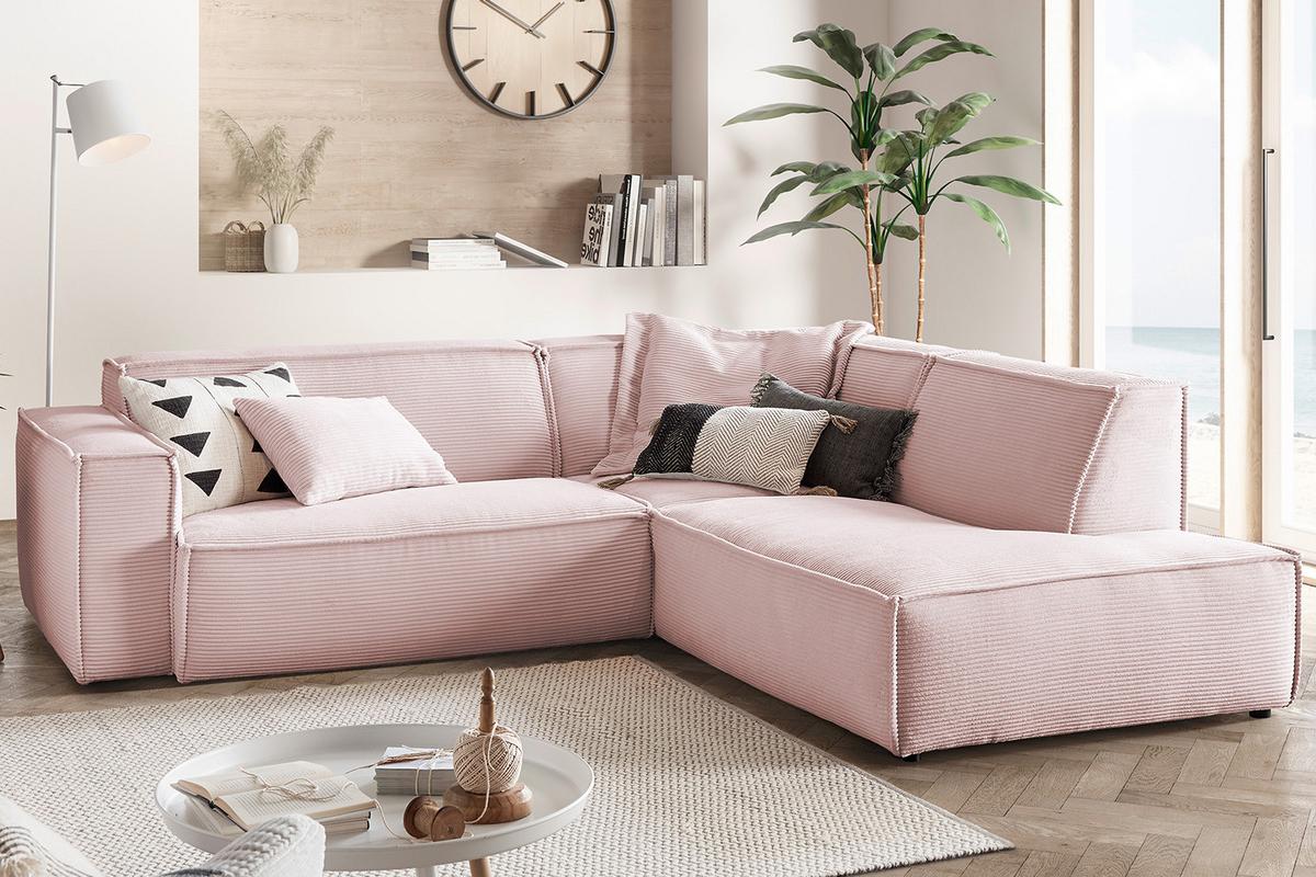 ECKSOFA SAMU Pink Cord - Schwarz/Rosa, Textil (254/224cm) - KAWOLA