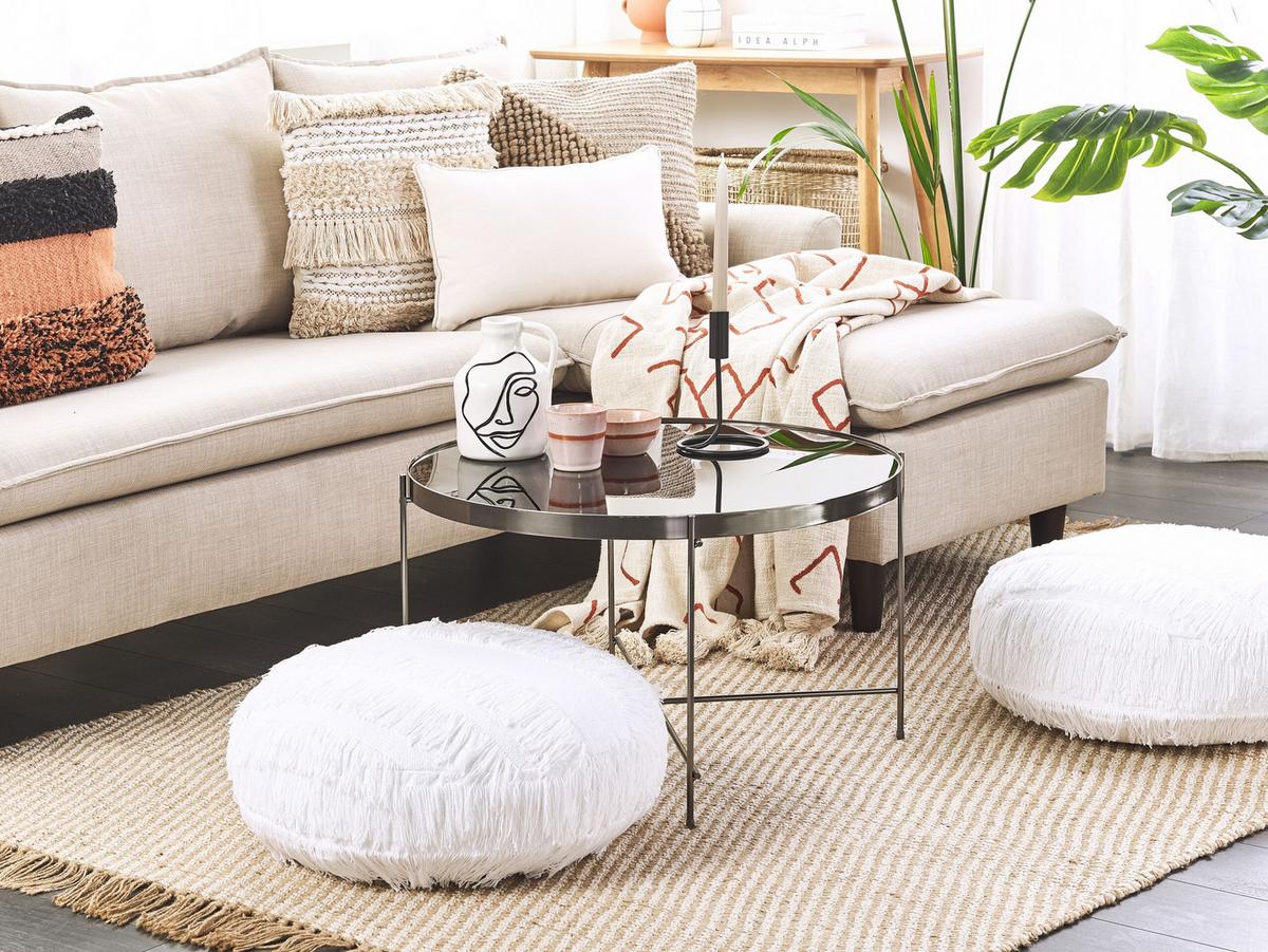 POUF Oulad 50/50/20 cm - Weiß, Naturmaterialien/Textil (50/20/50cm) - Beliani