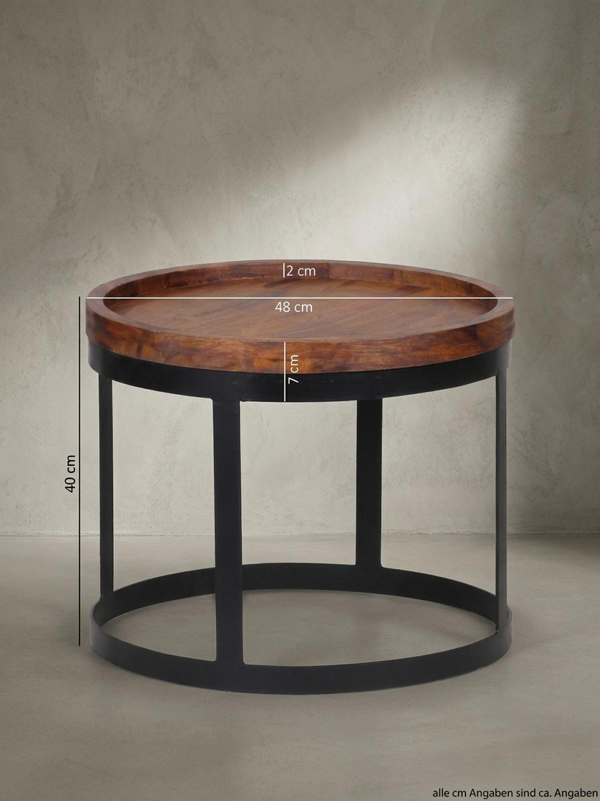 BEISTELLTISCH 2er Set Massivholz Metallgestell Rund Natur INDI, Braun 53x53x45 cm - Schwarz/Braun, Holz/Metall (53/53/45cm) - KADIMA DESIGN