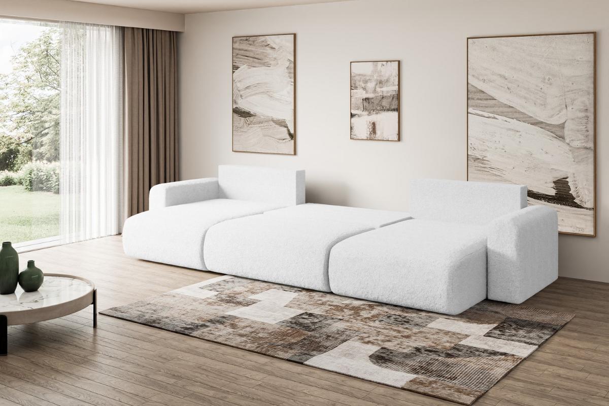 WOHNLANDSCHAFT mit Schlaffunktion und Bettkasten ORRO-U - 362x145x83 cm Weiß Bouclé - Schwarz/Weiß, Holzwerkstoff/Kunststoff (362/83/145cm) - ALTDECOR