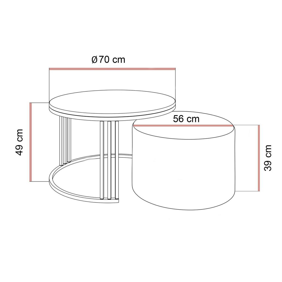 COUCHTISCH mit Hocker LORI MAT gebürstetes Gold/Kaschmir matt/Coral 60 - Kaschmir, Metall (70/70/49cm) - Lookway