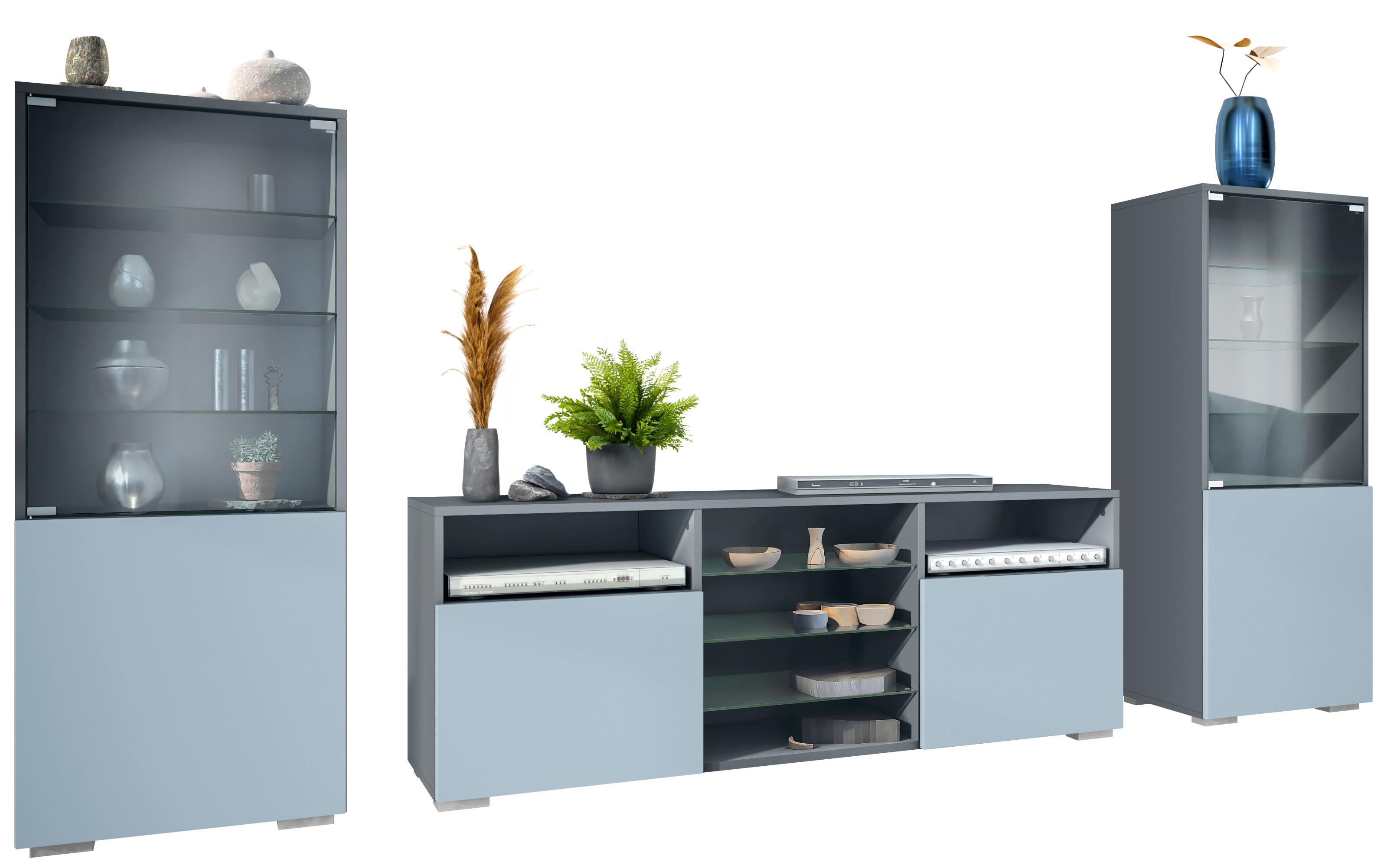 WOHNWAND Granada Denim matt - Pastellblau, Holzwerkstoff (286/122.5/35cm) - Vladon