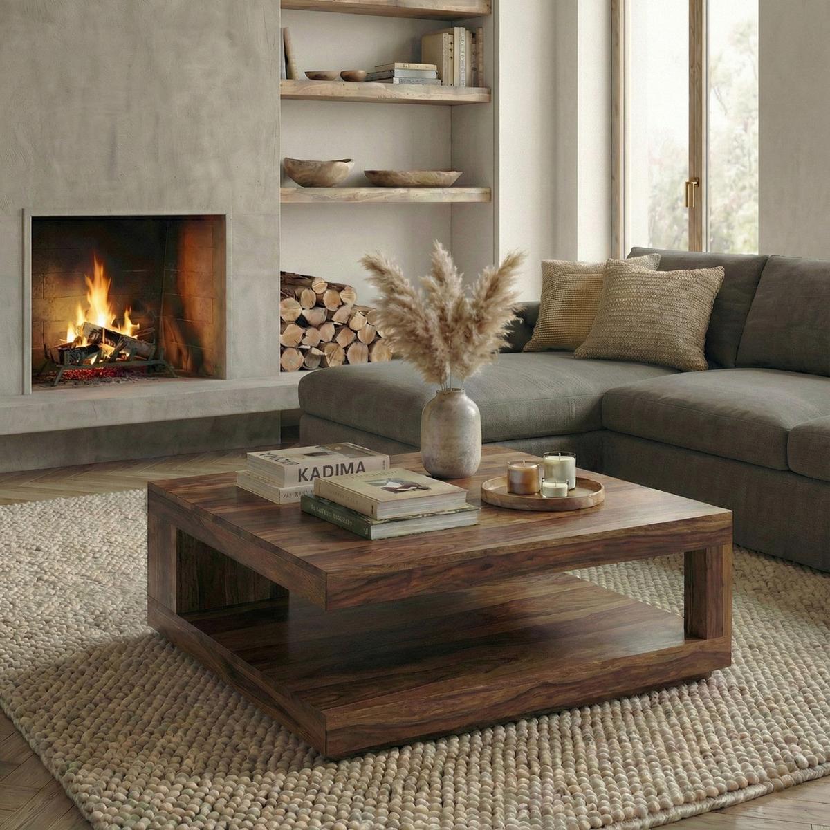 COUCHTISCH Sheesham Massivholz, Quadratisch, Maße 90x90 cm, Einzigartiges Unikat - Braun, Holz (90/90/40cm) - KADIMA DESIGN