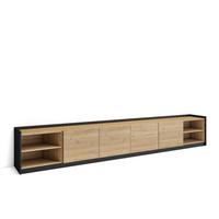 LOWBOARD, 310x37x50cm, Für TV-Geräte bis zu 80", Fernsehtisch, Eiche Schwarz - Eichefarben, Holzwerkstoff (310/50/37cm) - Skraut Home
