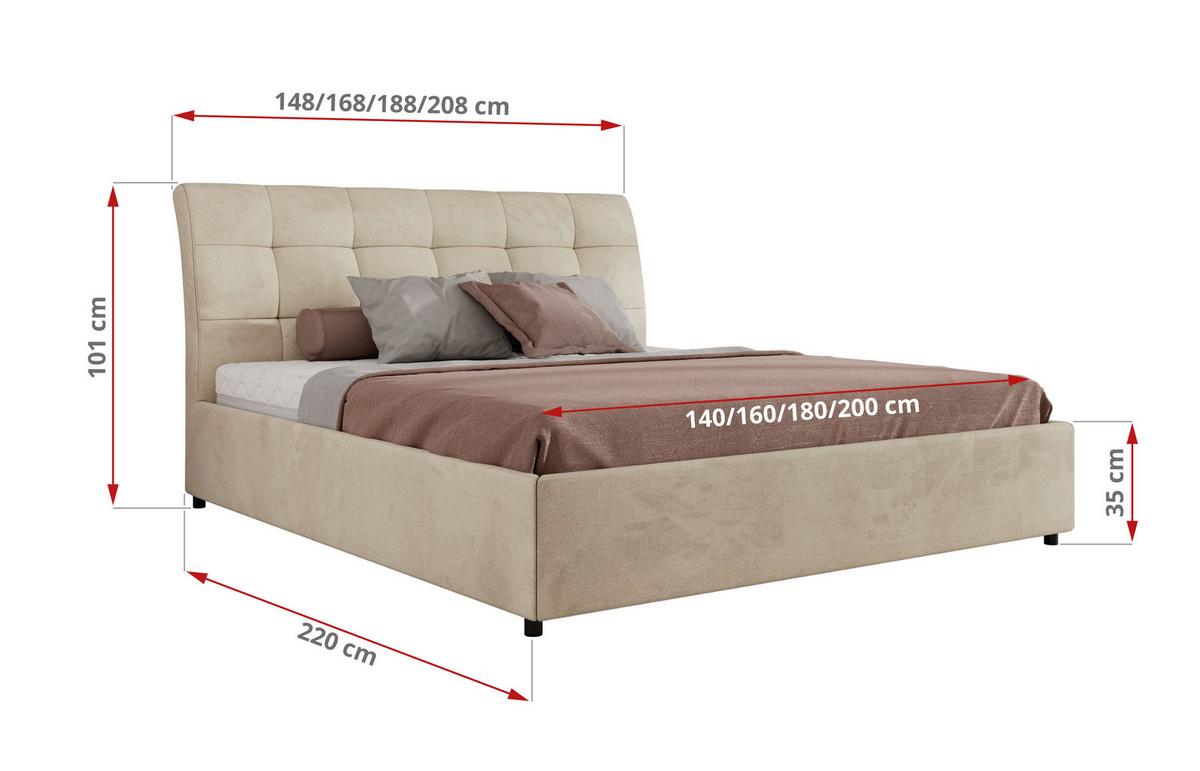 POLSTERBETT GALA CLASSIC 180/200 - Beige Velvet - Multipocket-Matratze - Beige, Textil (180/200cm) - MKS