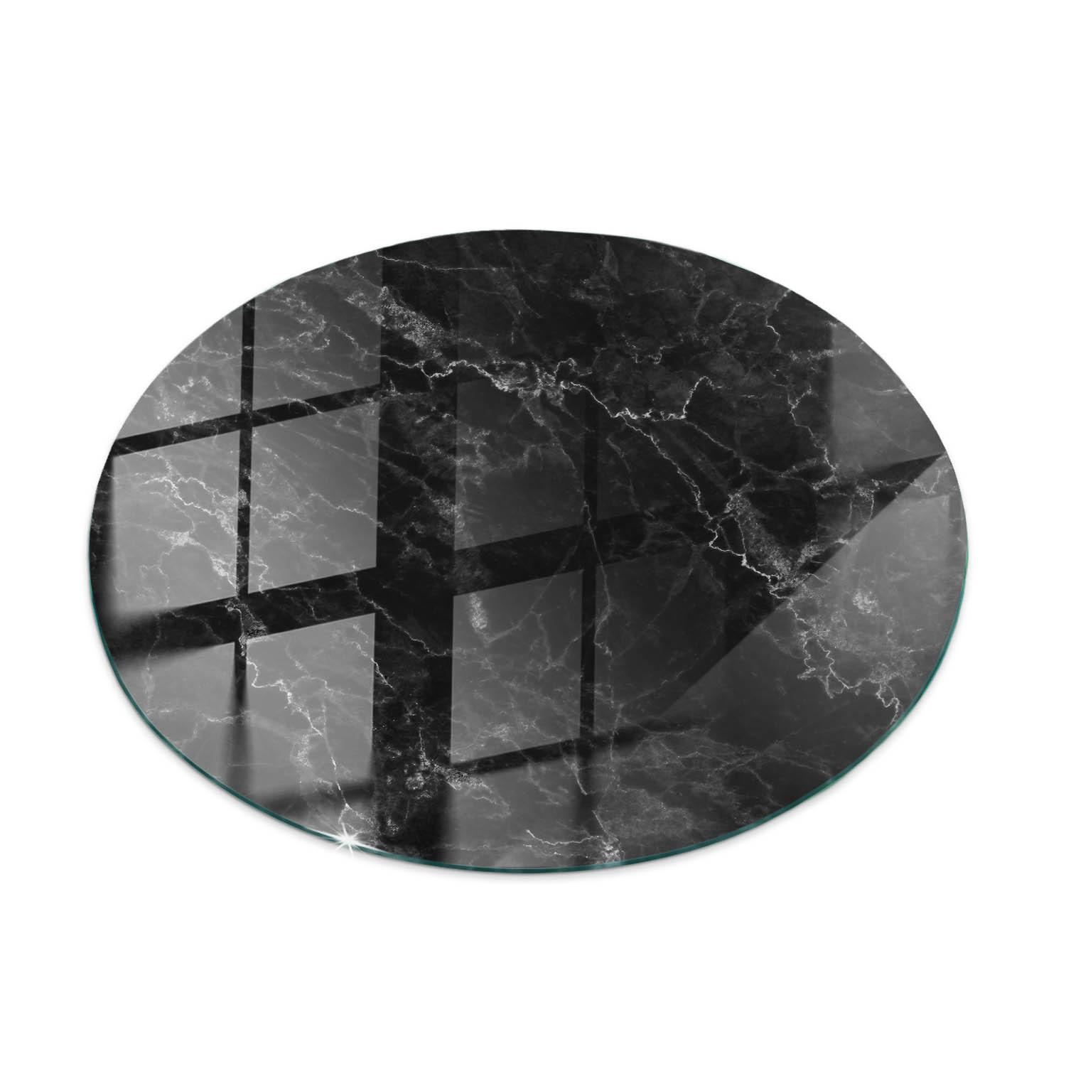 TISCHPLATTE fi50 cm Marmormuster mit Adern - Schwarz, Glas (50/50/0.4cm) - TULUP