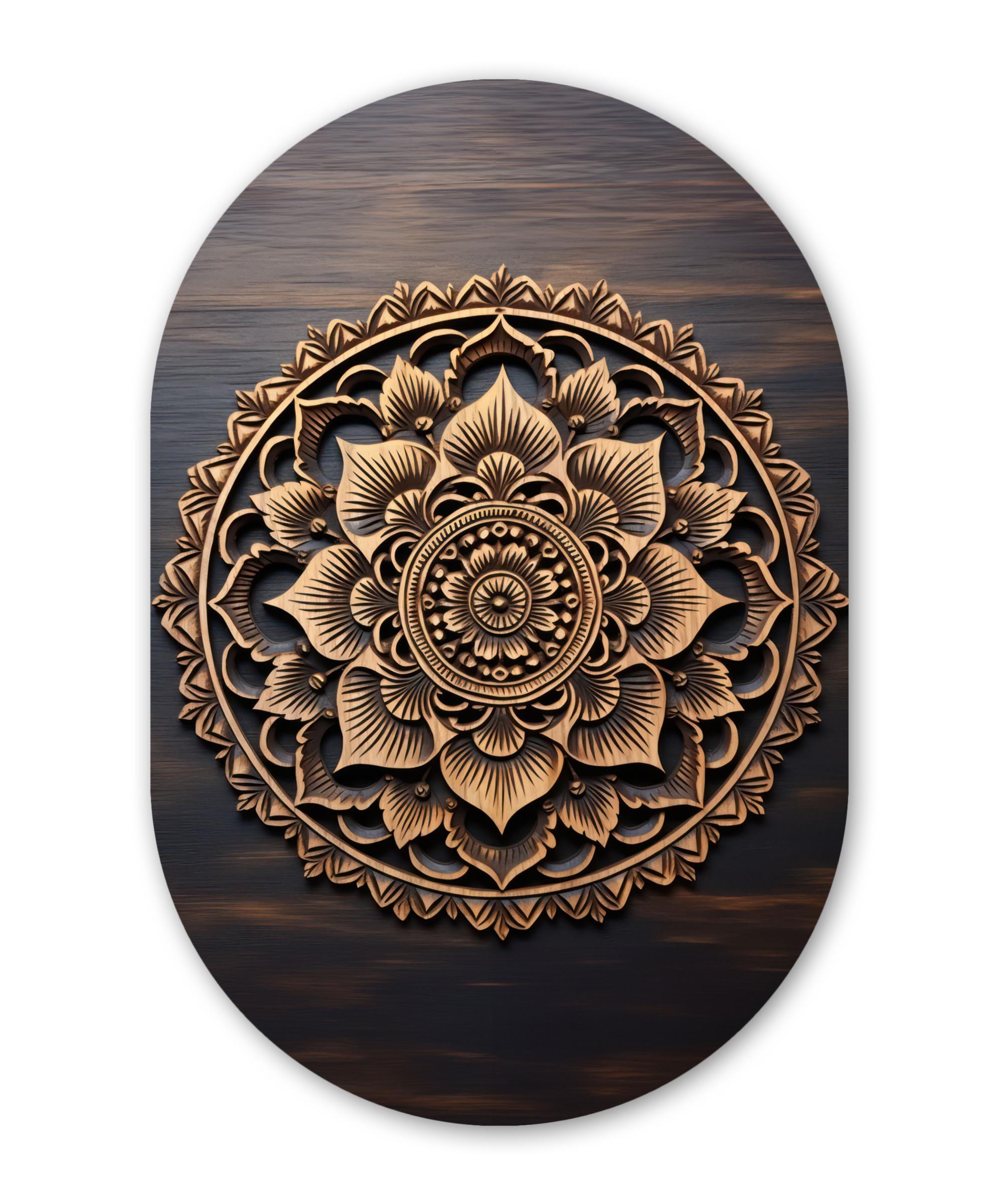 WANDBILD Mandala - Holz - Blumen - Braun Deko Groß 80x120 cm - Gelb, Kunststoff (80/120cm) - MuchoWow