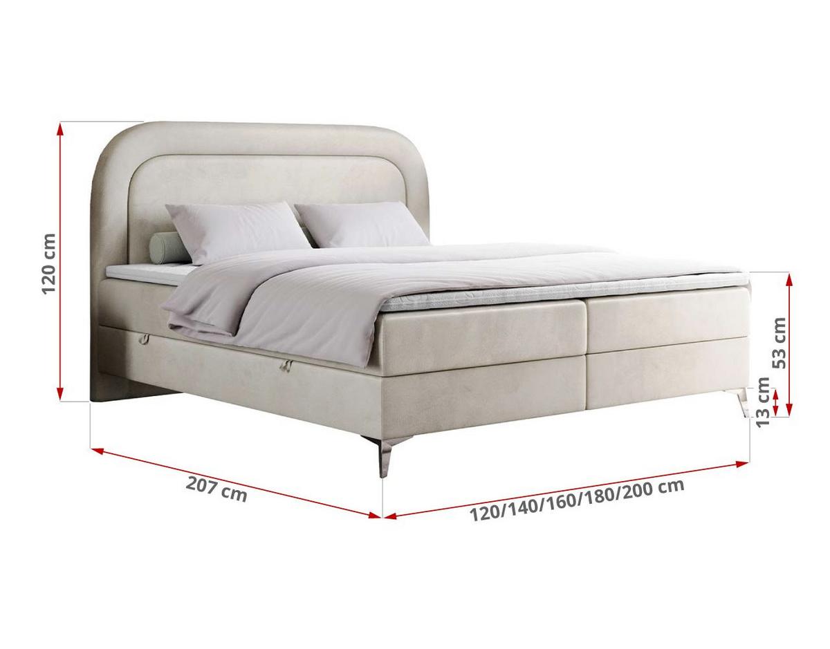 BOXBETT EIRA 180/200 Beige Velvet - H4 - Beige/Silberfarben, Holz/Textil (180/200cm) - MKS