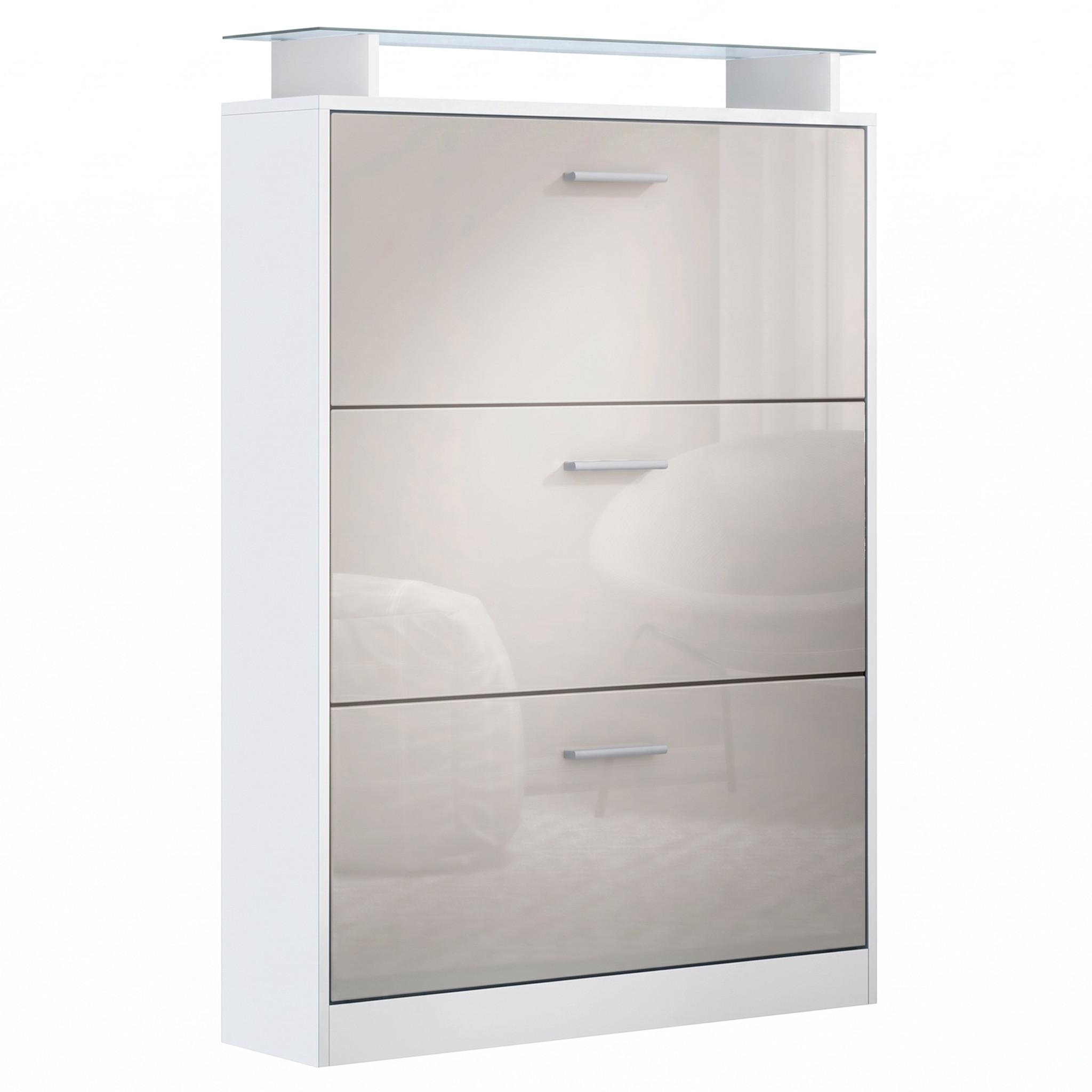 SCHUHSCHRANK Lavia Front in Sandgrau Hochglanz - Sandfarben, Holzwerkstoff (89/128/23cm) - Vladon