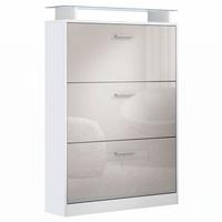 SCHUHSCHRANK Lavia Front in Sandgrau Hochglanz - Sandfarben, Holzwerkstoff (89/128/23cm) - Vladon