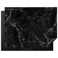 HERDABDECKPLATTE Marmor - Schwarz - Weiß - Textur - Marmoroptik Induktionsmatte 77x59 cm - Silberfarben, Kunststoff (77/59/0.2cm) - MuchoWow