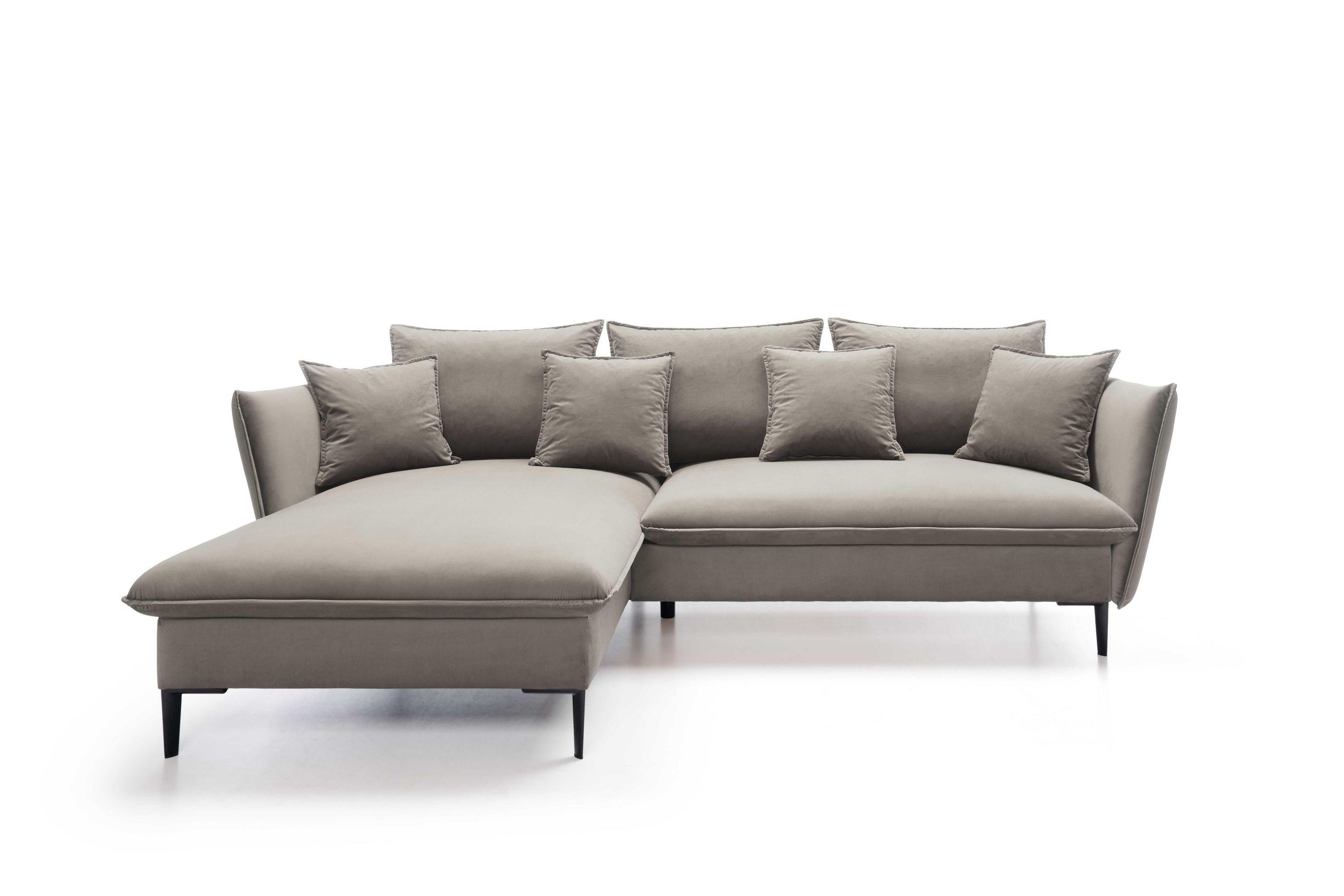 ECKSOFA SOLE Braun Plüsch-Stoff mit Schlaffunktion - Braun, Holz (258/167cm) - MASSENO