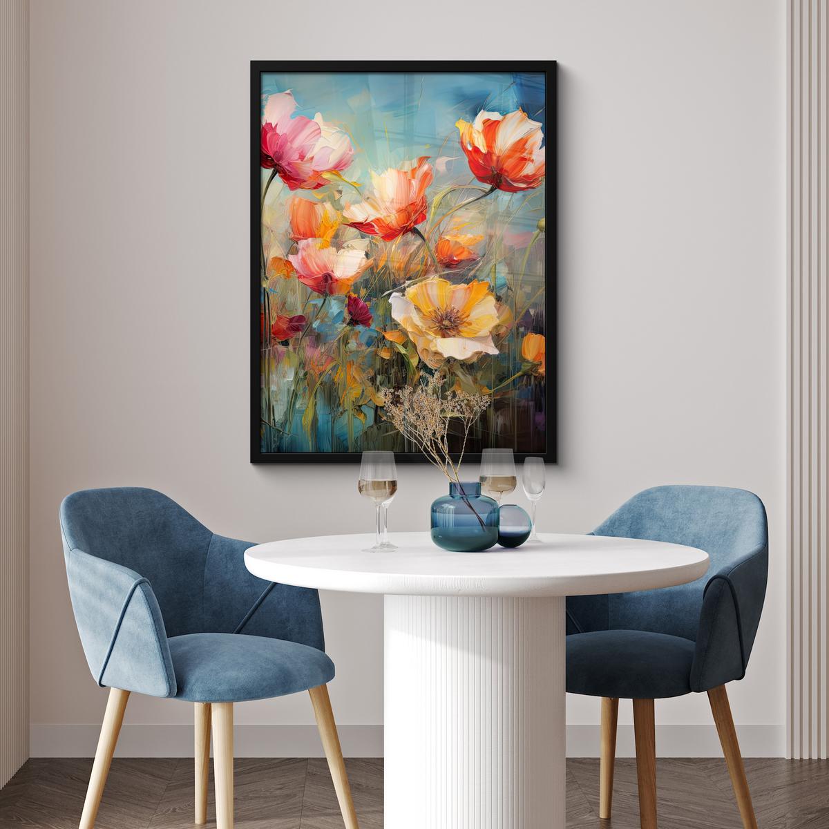 POSTER MIT RAHMEN Blumen - Aquarell - Kunst - Botanisch - Natur Posterleiste 60x80 cm - Orange, Papier (60/80cm) - MuchoWow