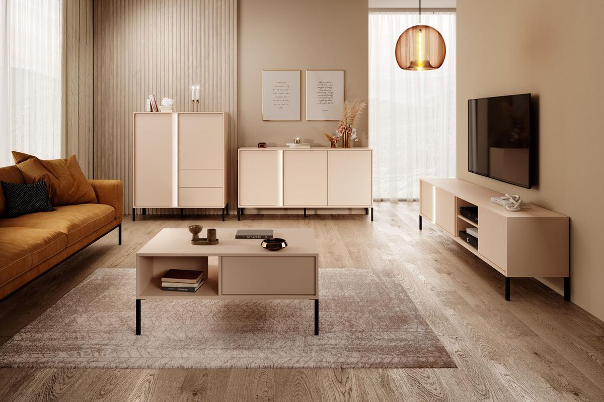 HIGHBOARD Donna in Beige 103/123/40 cm - Beige/Schwarz, Holzwerkstoff/Metall (103.3/123.4/39.5cm) - WFL GROUP
