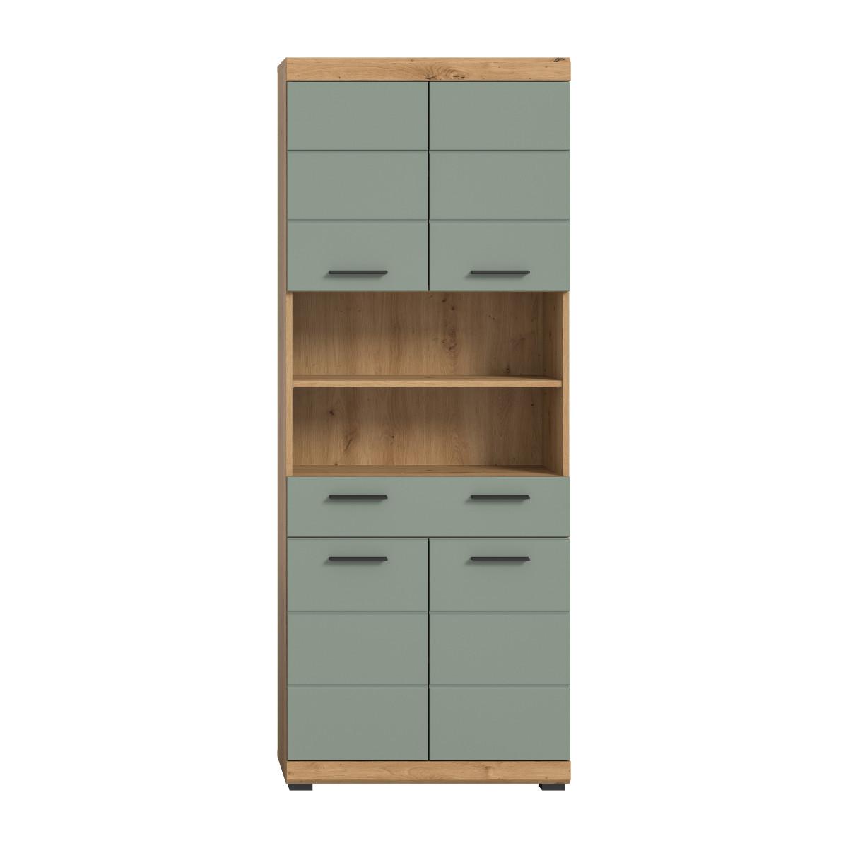 BADEZIMMERSÄULE mit 4 Türen und 1 Schublade 31/191/74 cm - Grün, Holzwerkstoff (31/191/80cm) - Calicosy