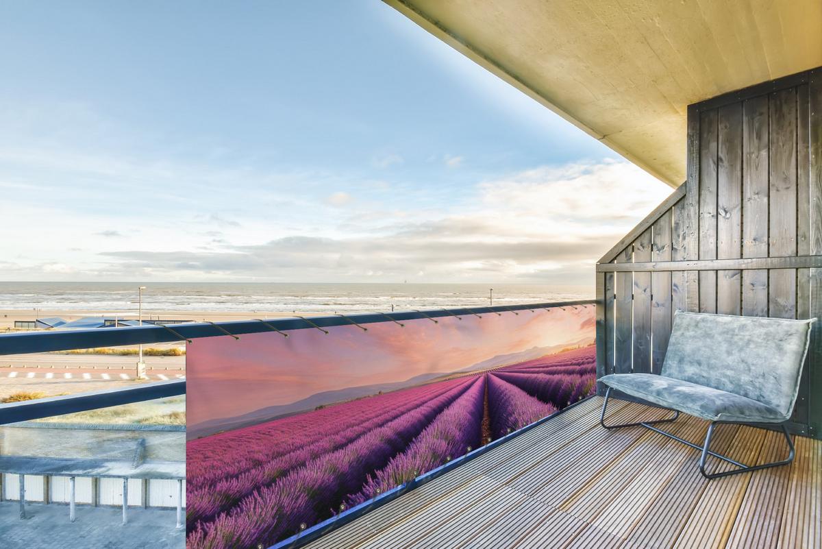 BALKON-SICHTSCHUTZ Lavendelfeld - Sonnenuntergang - Lila - Blumen Deko XXL 500x130 cm - Violett, Kunststoff (500/130cm) - MuchoWow