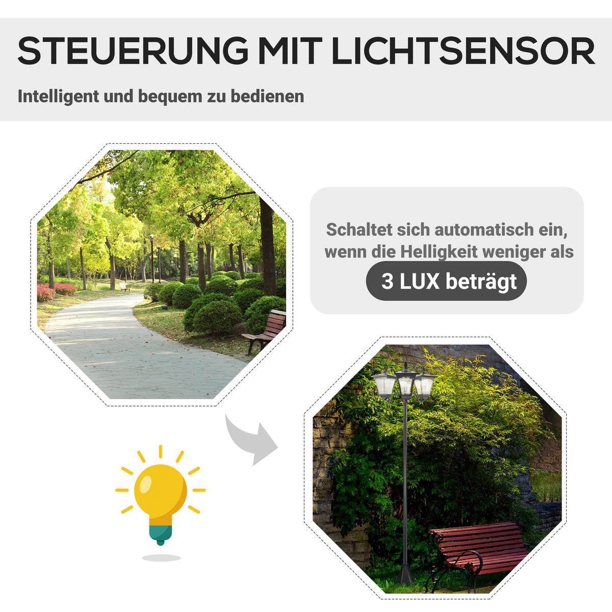 SOLAR Gartenlaterne mit 3 flammig Solarlaterne mit LED 120 Lumen IP44 Kunststoff - Schwarz, Metall (51.5/47/182.5cm) - Outsunny