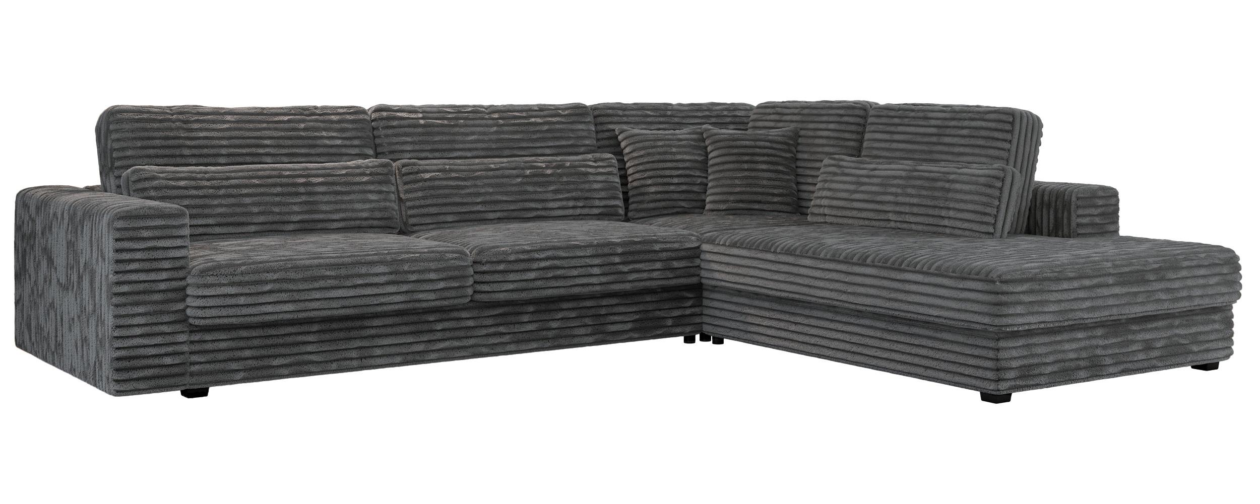 ECKSOFA Savona Dunkelgrau breiter Cord - rechts - Dunkelgrau/Schwarz, Kunststoff/Textil (249/316cm) - MKS