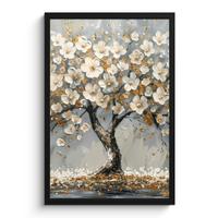 POSTER MIT RAHMEN Baum - Blumen - Weiß - Natur - Kunst Bilder mit Rahmen 40x60 cm - Weiß, Papier (40/60cm) - MuchoWow