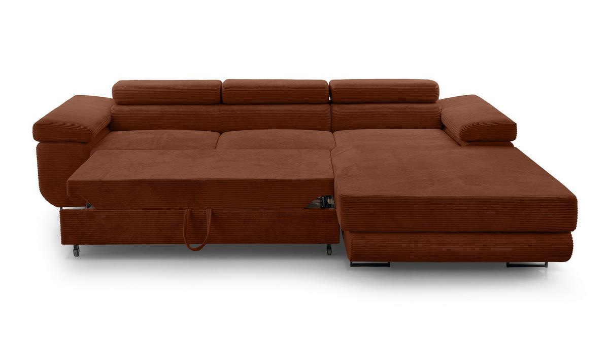 ECKSOFA L Form Arborio Ziegelrot 280/203/90 cm Rechts mit Schlaffunktion - Schwarz/Orange, Textil/Metall (280/203cm) - AX Living