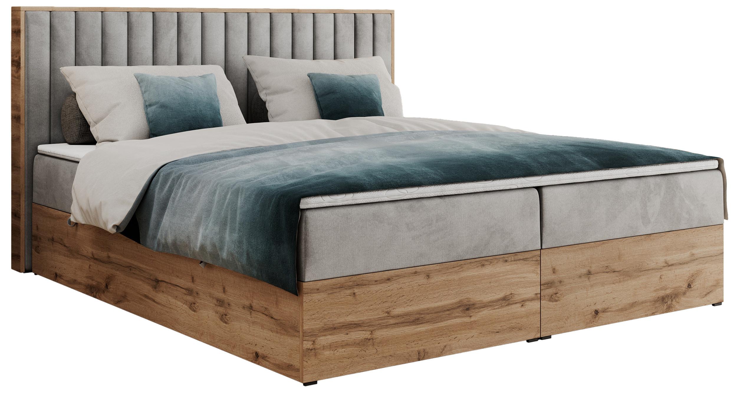 BOXBETT ALBERO 4 - 120/200 Hellgrau Velvet - H4 - Hellgrau, Holz/Textil (120/200cm) - MKS
