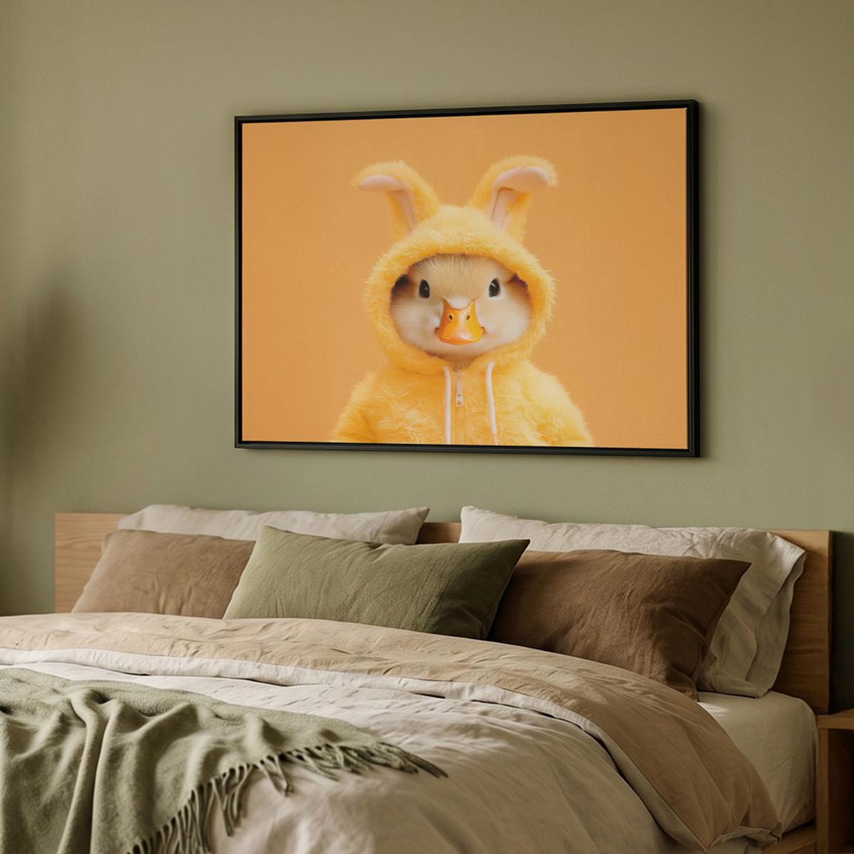 LEINWAND Bilder mit Rahmen - Osterhase - Kostüm - Ente - 100x70 - Gelb, Textil (100/70cm) - MuchoWow