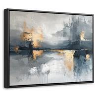 LEINWAND Bilder mit Rahmen - Kunst - Grau - Gold - Abstrakt - 40x30 - Dunkelgrau, Textil (40/30cm) - MuchoWow