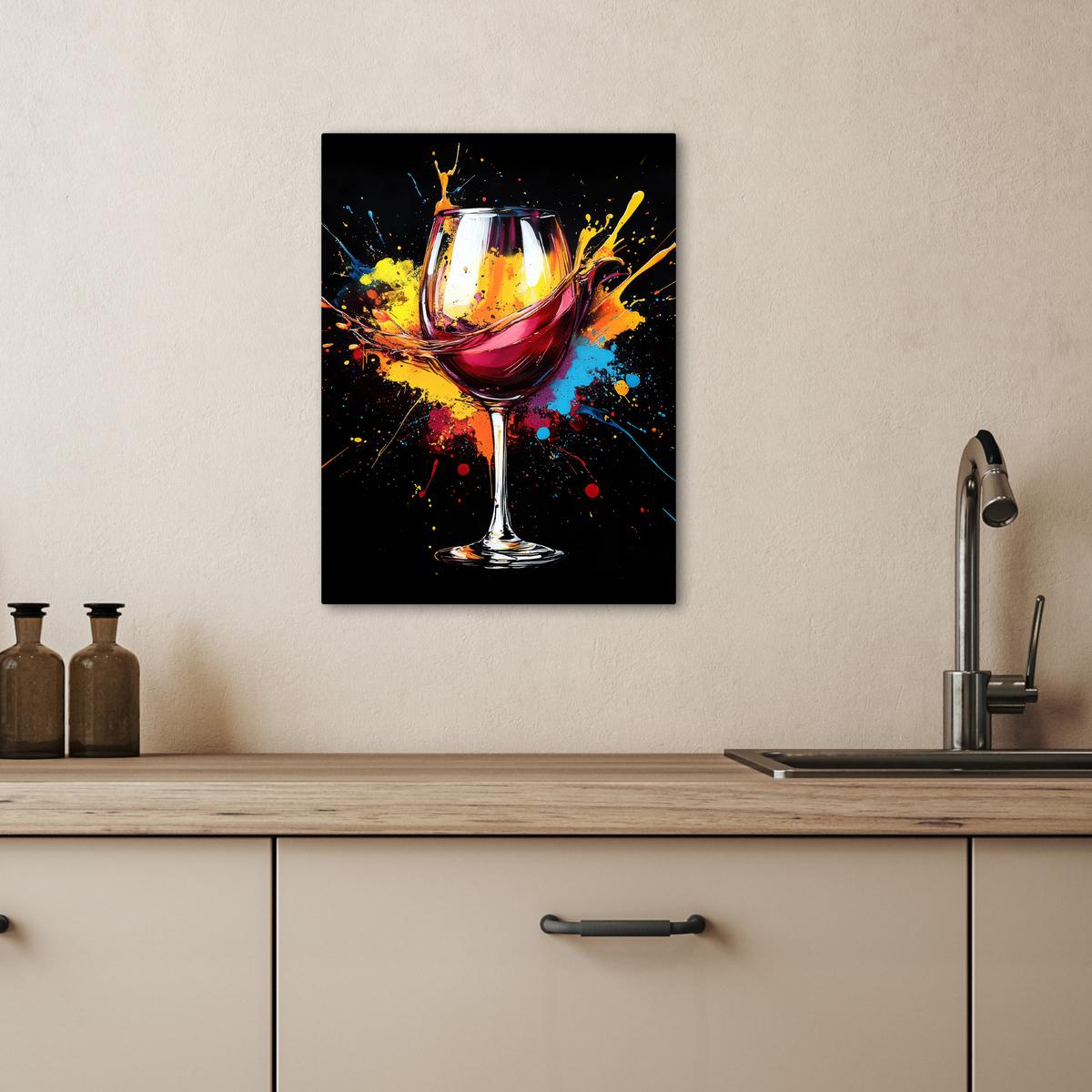 LEINWANDBILD Wein - Glas - Graffiti - Getränk - Rot - Farbe Room Decor 30x40 cm - Weinrot, Textil (30/40cm) - MuchoWow