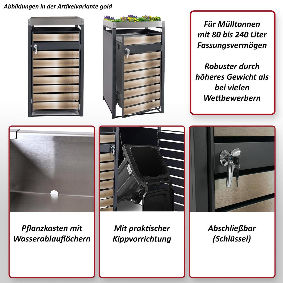 MÜLLTONNENVERKLEIDUNG 1ER Gold - Goldfarben, Metall (68/125/80cm) - MCW