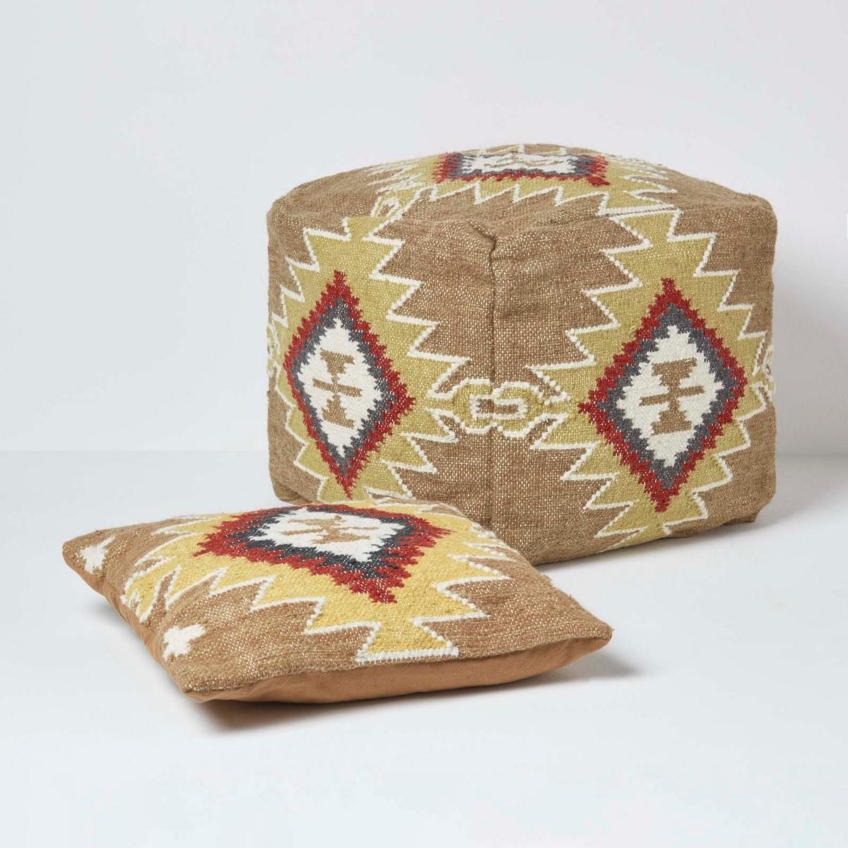 KELIM-POUF Jaipur mit Ethno-Muster, 43/43/43 cm - Multicolor, Textil (43/43/43cm) - Homescapes