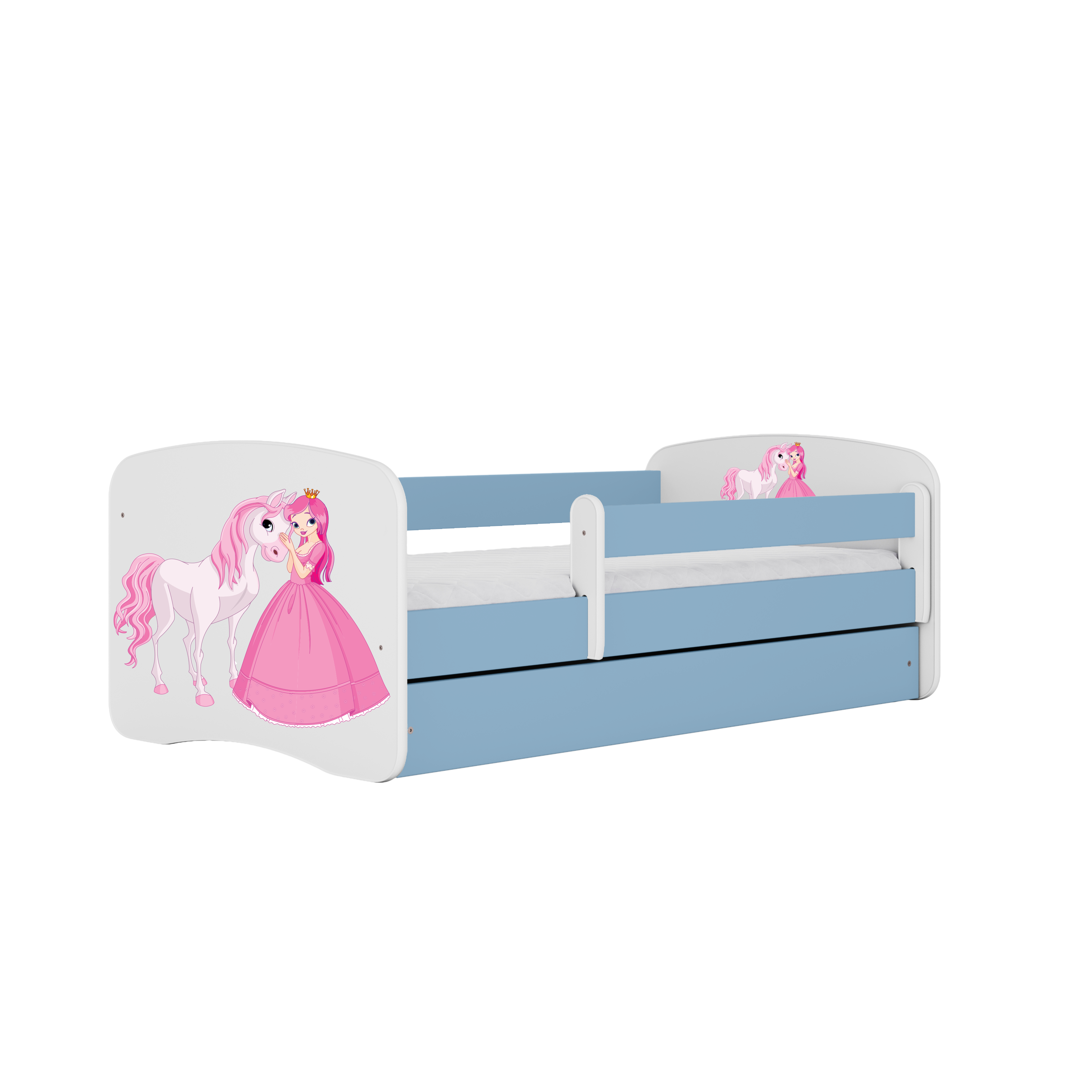 KINDERBETT Prinzessin Pferd mit Schublade und Matratze 140/70 - Blau, Holzwerkstoff (70/140cm) - RAUMHIRSCH FURNITURE