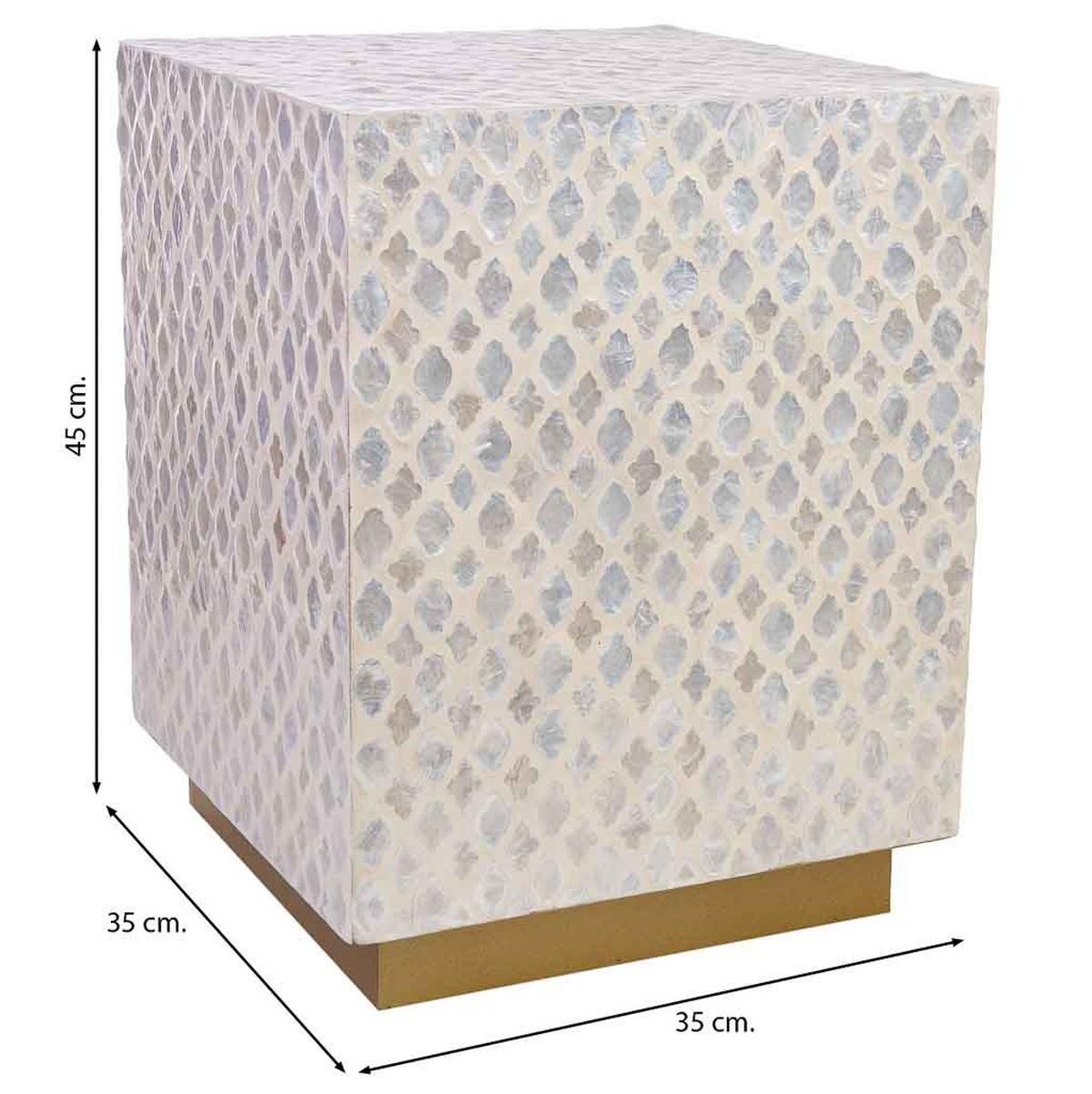 HOCKER aus Holz und Capiz, beige, 35x45cm - Weiß, Holz (35/45/35cm) - Wanderlust