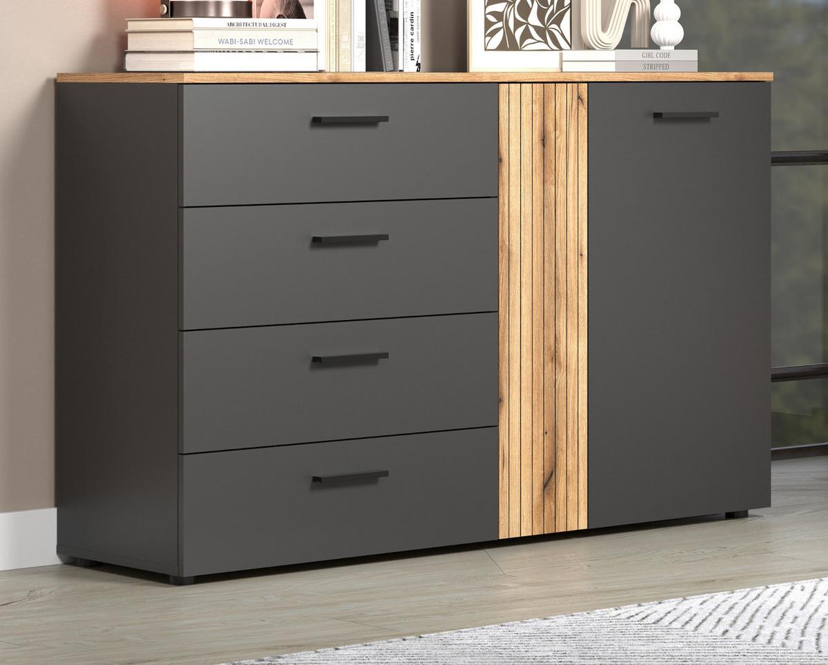 SIDEBOARD grau, Evoke Eiche 139 cm, Kommode mit viel Stauraum - Eichefarben/Anthrazit, Holzwerkstoff/Kunststoff (139/86/38cm) - Top.Furn