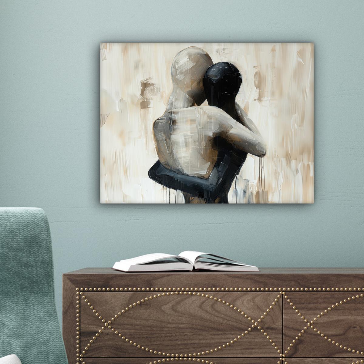 LEINWANDBILD Abstrakt - Liebe - Schwarz und weiß - Modern Wandbild 40x30 cm - Schwarz, Textil (40/30cm) - MuchoWow