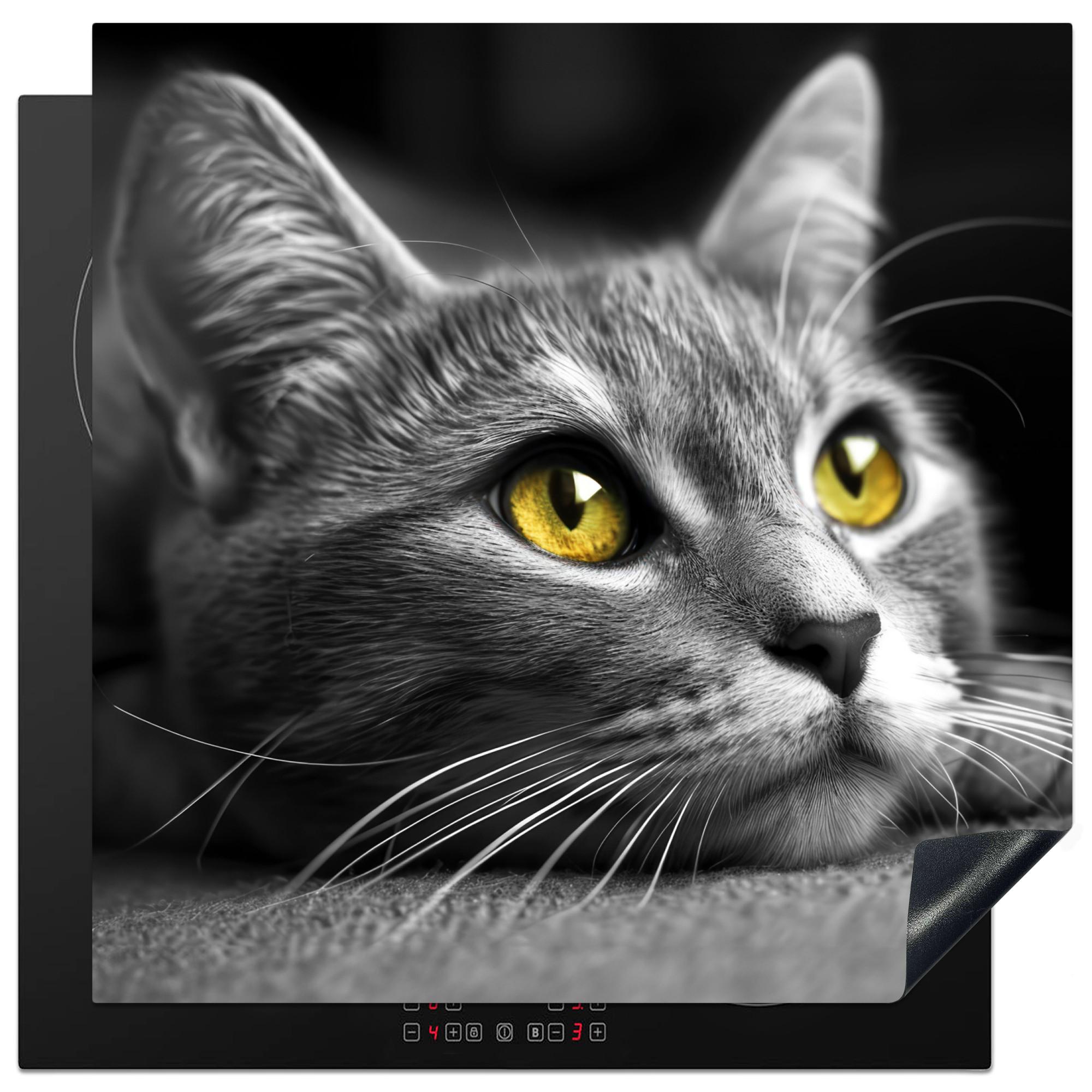 HERDABDECKPLATTE Katze - Grau - Tiere - Katze Induktionsmatte 78x78 cm - Grau, Kunststoff (78/78/0.2cm) - MuchoWow