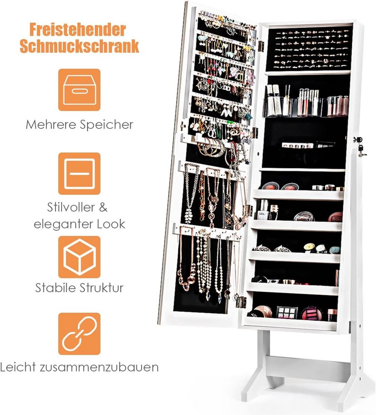 SCHMUCKSCHRANK abschließbar Weiß - Weiß, Holz (41/146/37cm) - COSTWAY