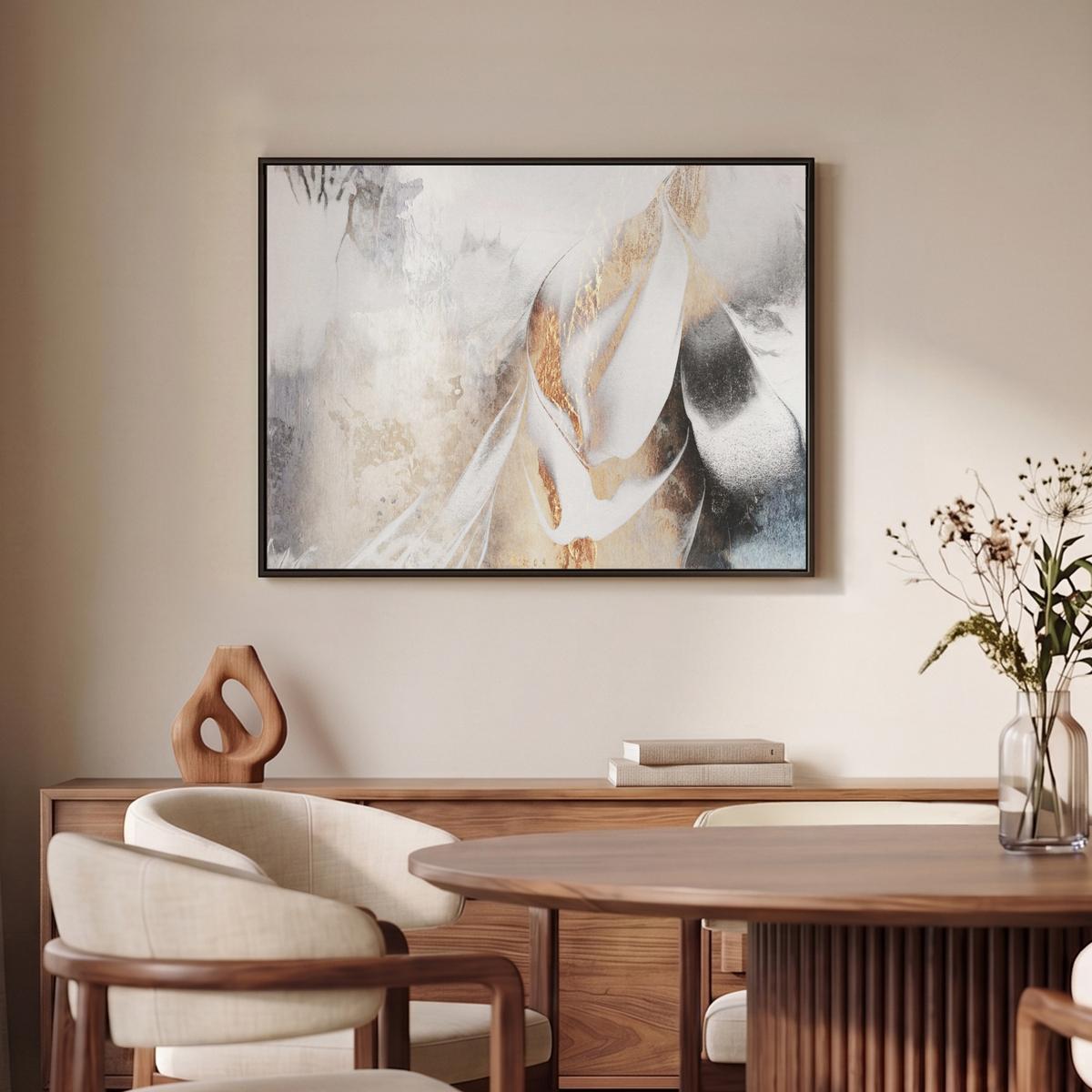 LEINWAND Bilder mit Rahmen - Luxus - Abstrakt - Gold - Weiß - 80x60 - Goldfarben, Textil (80/60cm) - MuchoWow