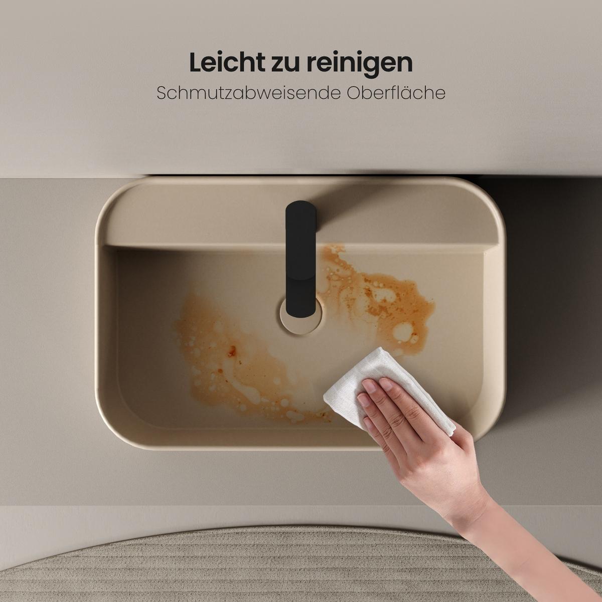 WASCHBECKEN Rechteck Abgerundete Ecken R Mattbeige 40 / 50 / 11 cm - Beige, Keramik (50.2/11/40.1cm) - EMKE
