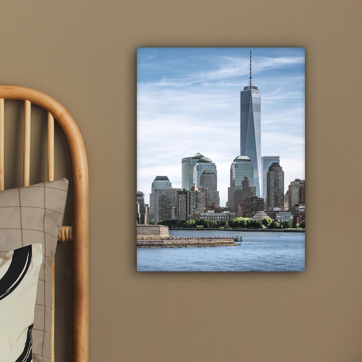 LEINWANDBILD New York - Freiheitsstatue - Wasser Room Decor 30x40 cm - Hellblau, Textil (30/40cm) - MuchoWow