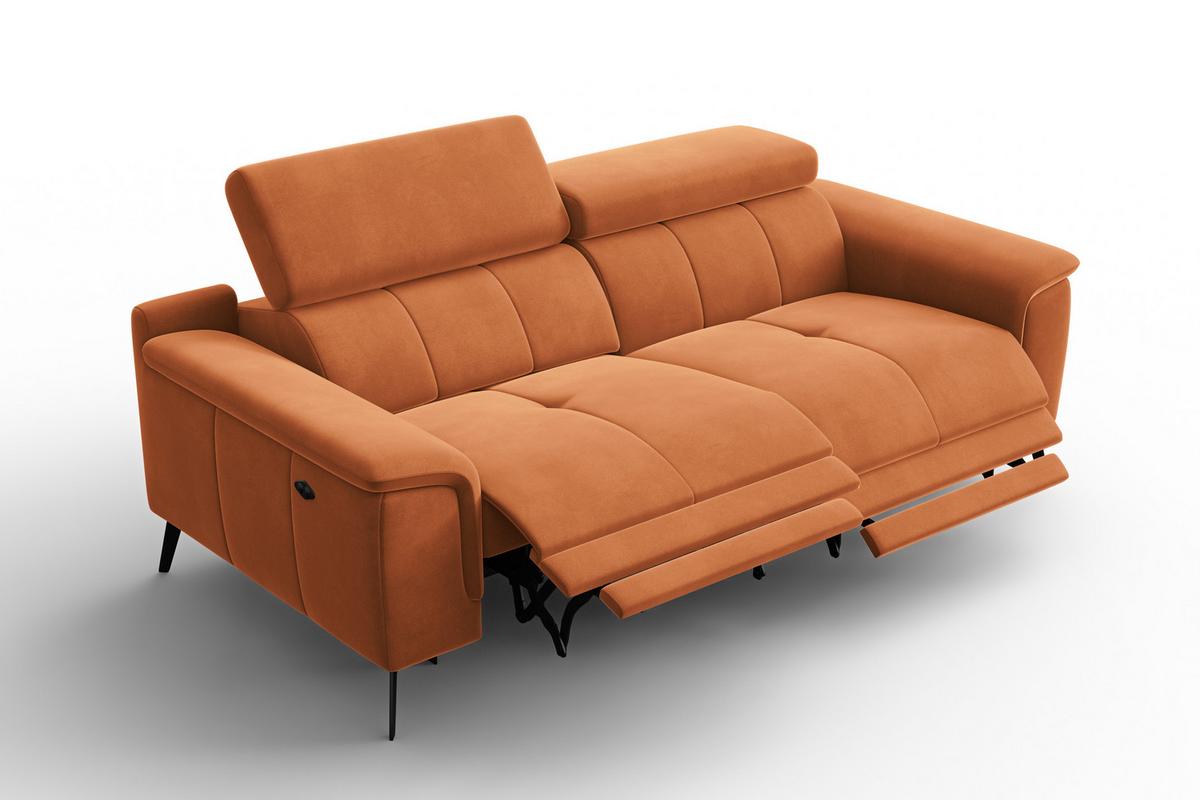 SOFA RELAX FIERO 3-Sitzer, Oranger Veloursstoff - Schwarz/Orange, Holz/Textil (212/82/103cm) - Courtois Laville