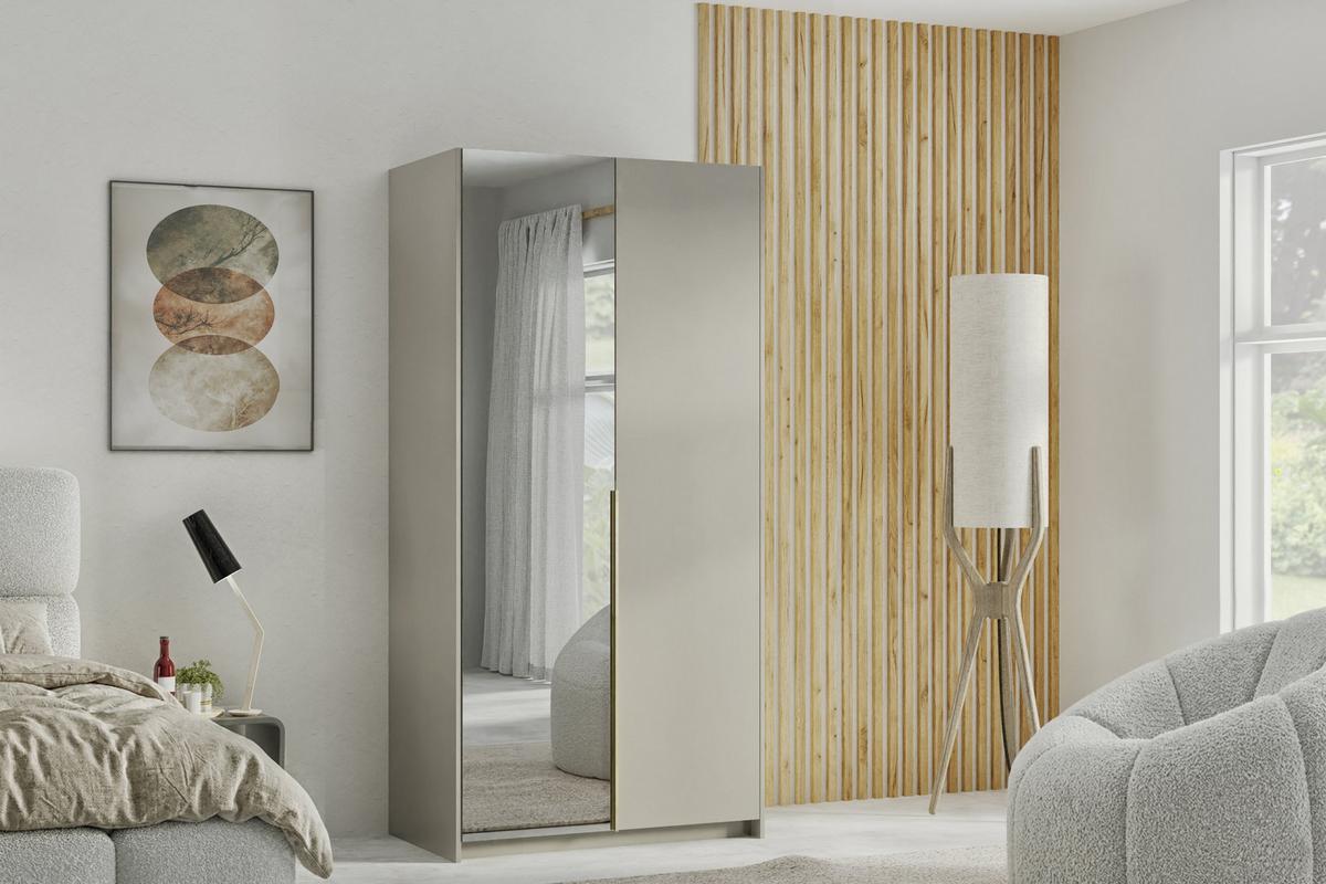 DREHTÜRENSCHRANK THALIA 100/204/58cm 2-türig mit Spiegel Kaschmir - Kaschmir, Holzwerkstoff (100/204/58cm) - MASSENO