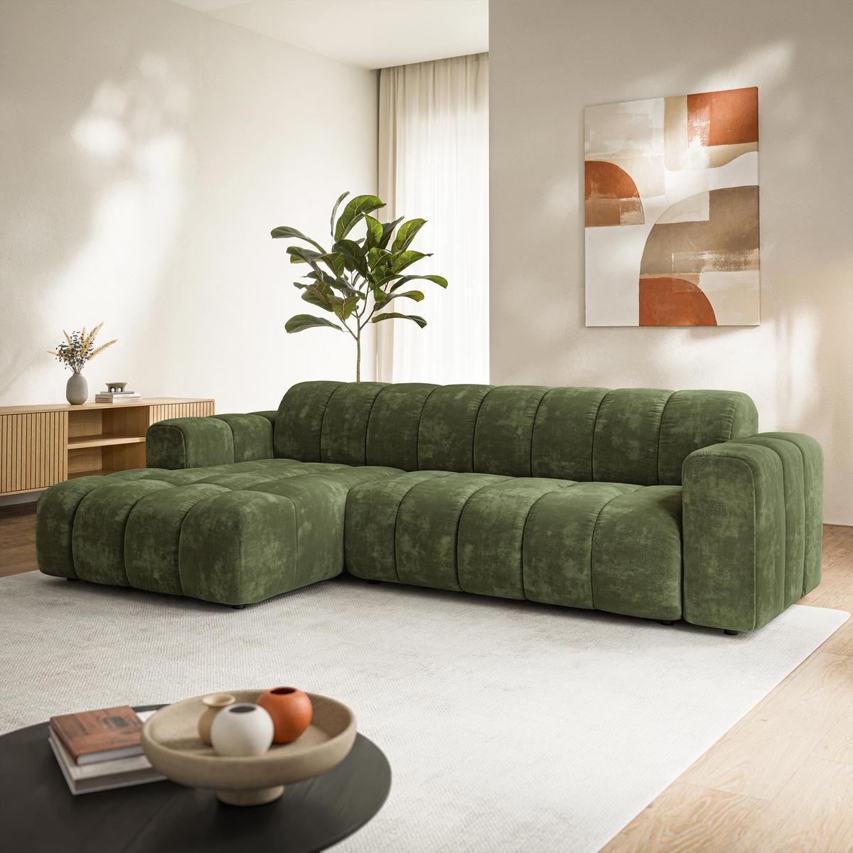 ECKSOFA SETIA LM L-S Grün Chenille - Grün, Holzwerkstoff (304/165cm) - MASSENO